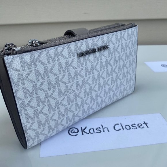 Michael Kors MK Double Zip Wristlet Wallet - Bright White - Picture 1 of 7